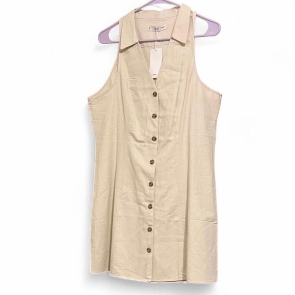 NWT Mango Sleeveless Linen-Blend Button-Down Mini Dress - Beige - Size 10 - Picture 3 of 7